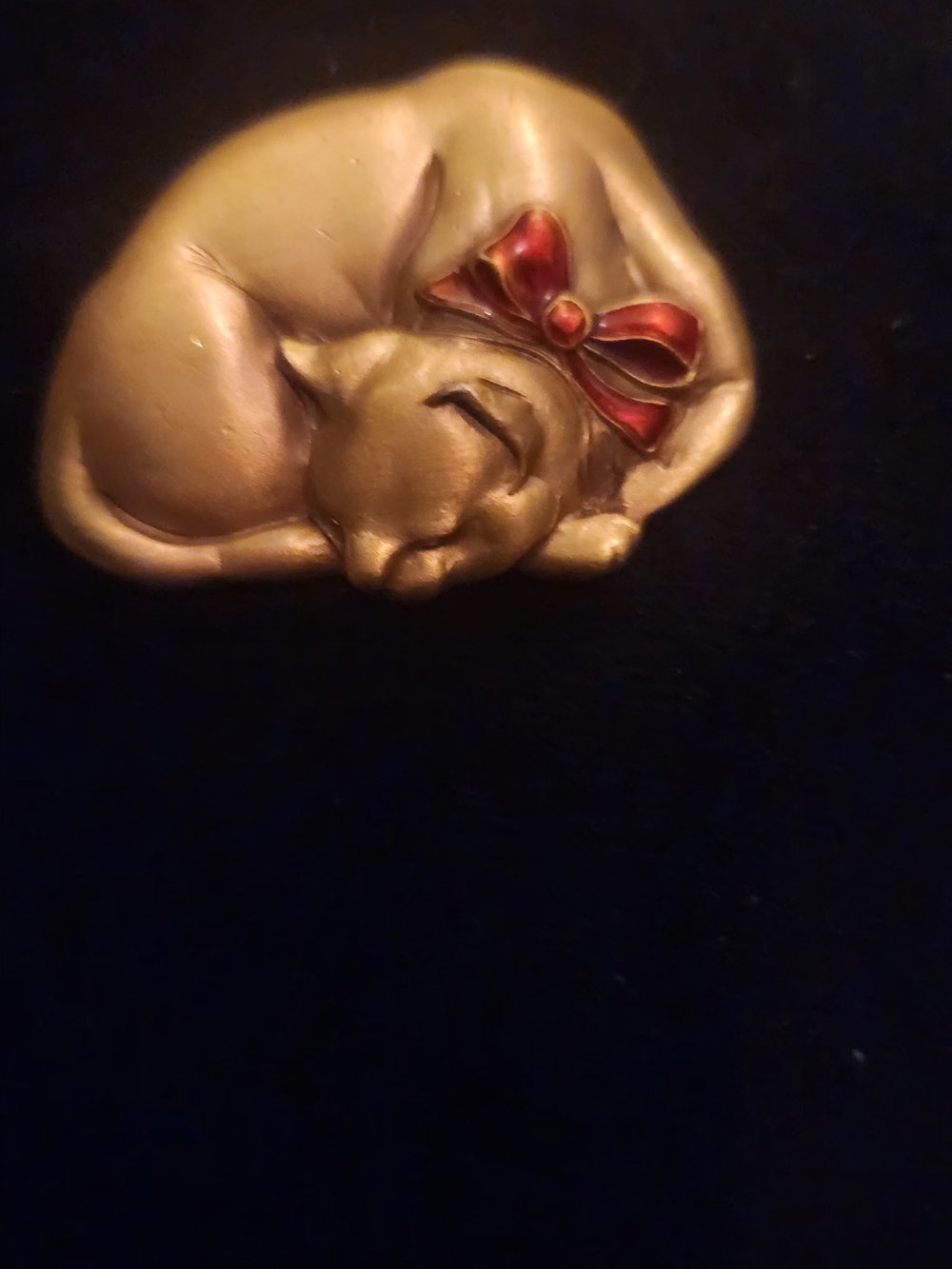 Gold Cat Brooch with Red Bow - Women Jewelry